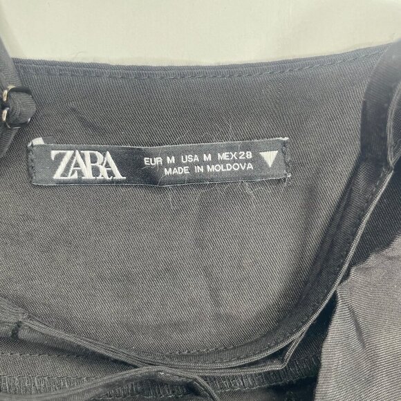 Zara Women's Black Draped Sleeveless Adjustable Strap Midi Dress Sz Medium - Picture 12 of 13